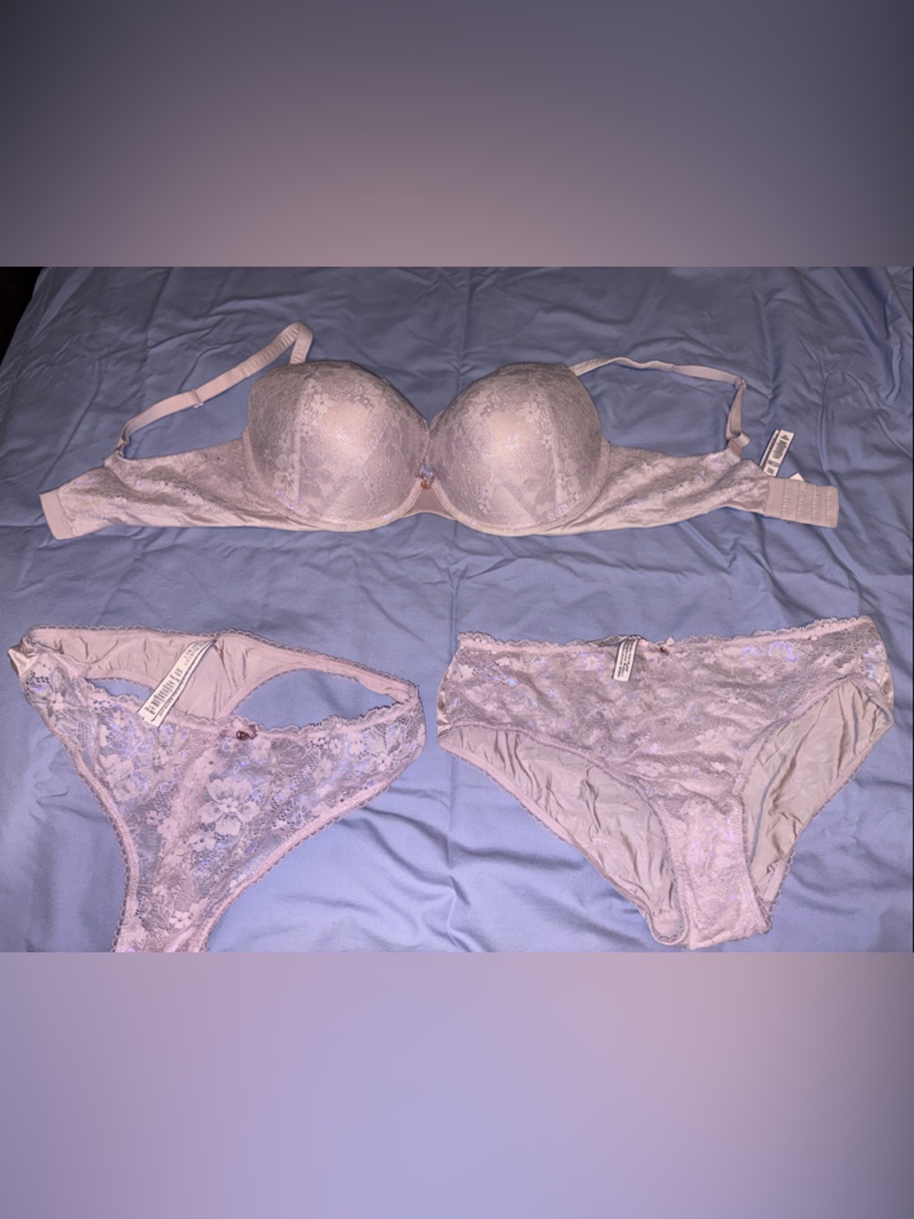 Body By Victoria Perfect Shape Bra, Hiphugger and Thong Set - Pale Lavender